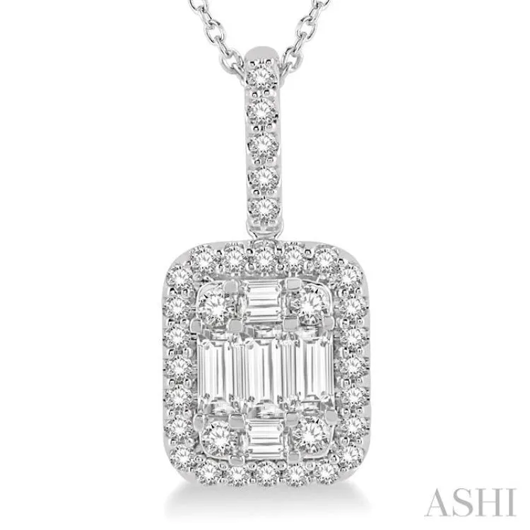 1 Ctw Baguette & Round Cut Fusion Diamond Pendant in 14K White Gold