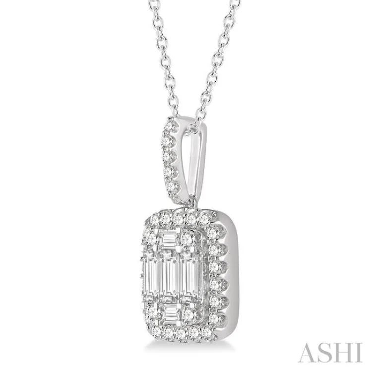 1 Ctw Baguette & Round Cut Fusion Diamond Pendant in 14K White Gold