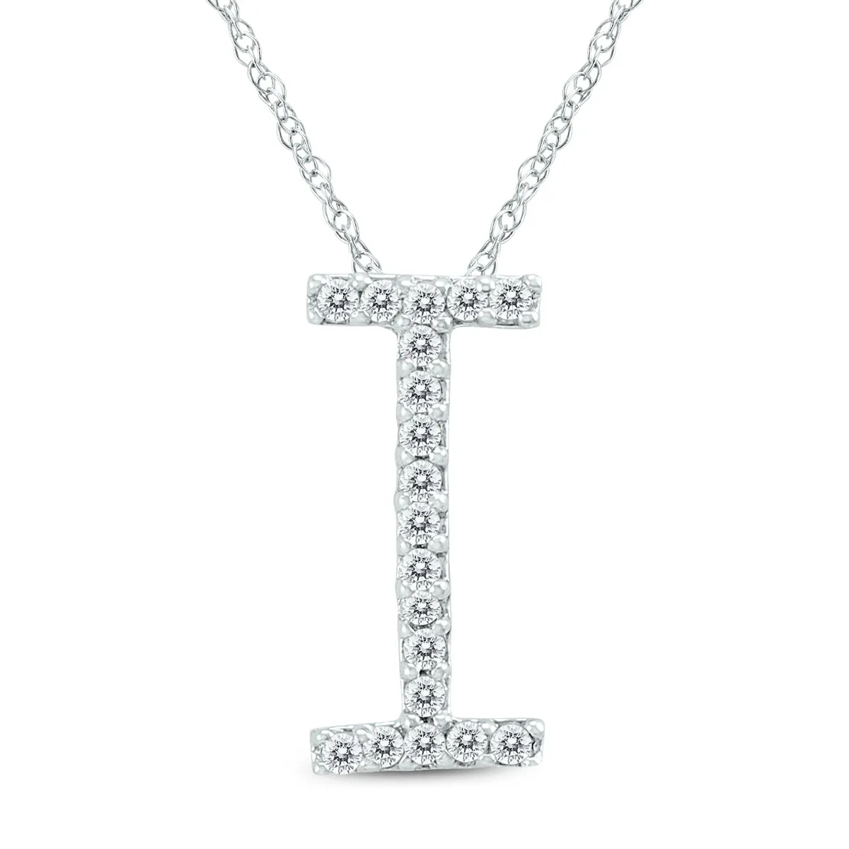 1/10 Carat Tw I Initial Diamond Pendant Necklace In 10K White Gold With Adjustable Chain