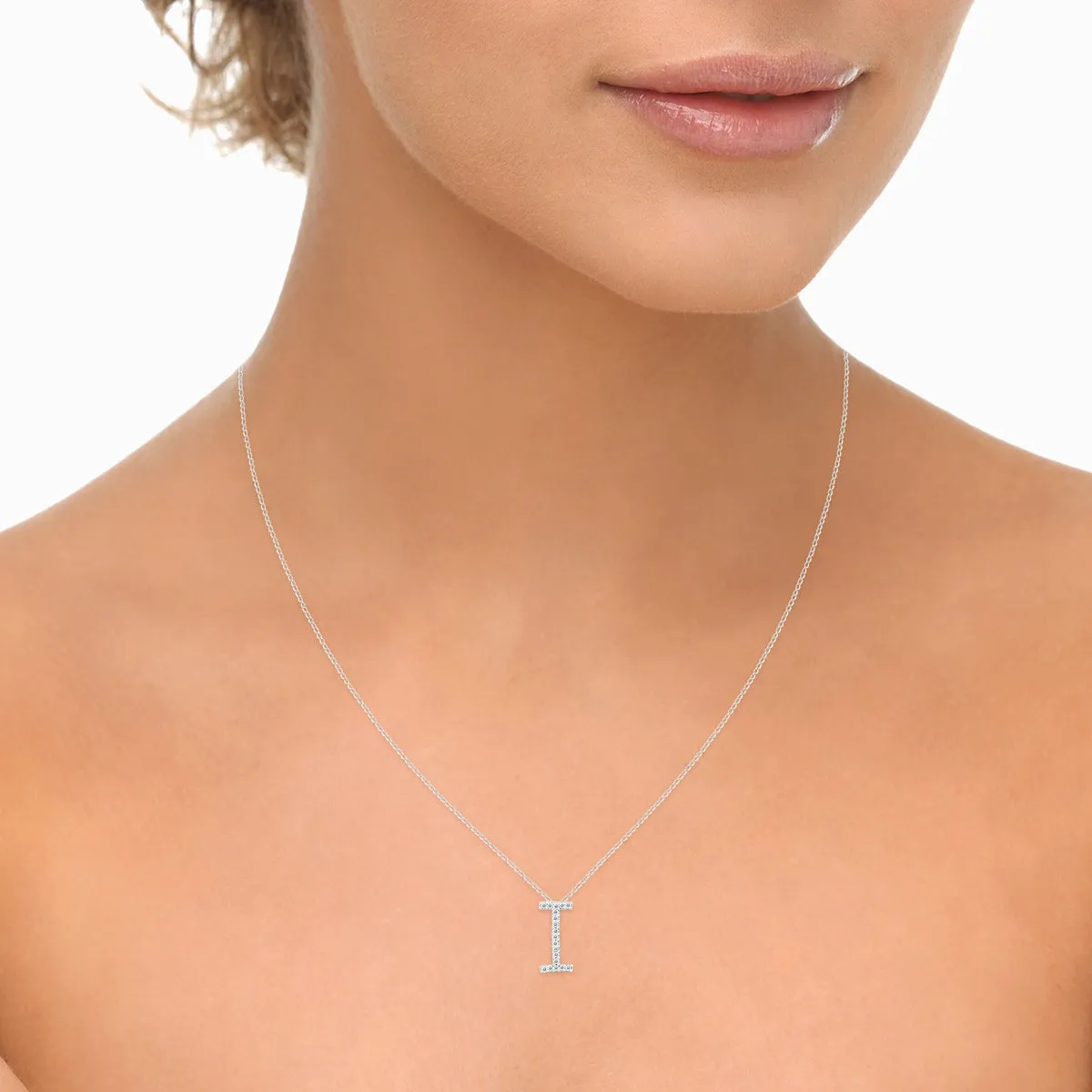 1/10 Carat Tw I Initial Diamond Pendant Necklace In 10K White Gold With Adjustable Chain