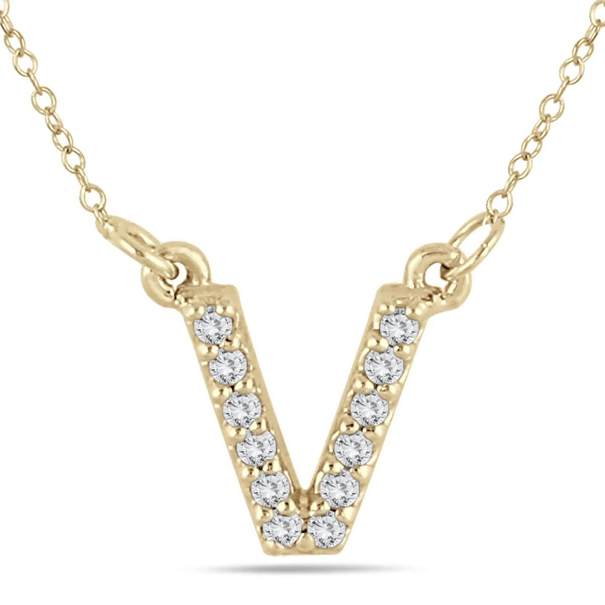 1/10 Carat Tw V Initial Diamond Pendant In 10K Yellow Gold