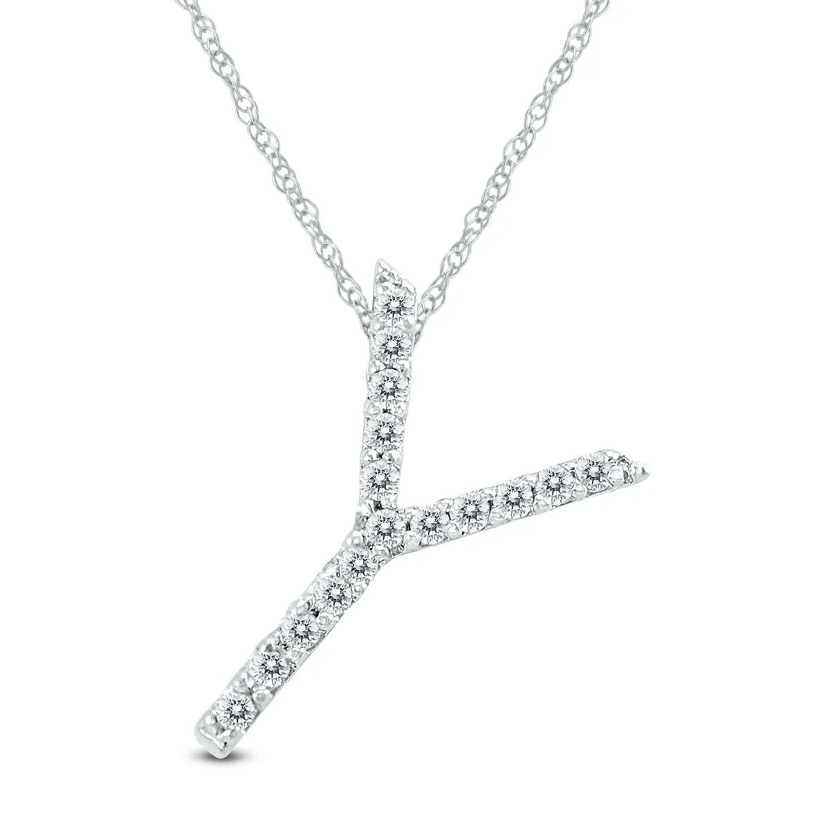 1/10 Carat Tw Y Initial Diamond Pendant Necklace In 10K White Gold With Adjustable Chain