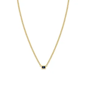 14k Emerald Cut Blue Sapphire Bezel XS Curb Chain Necklace