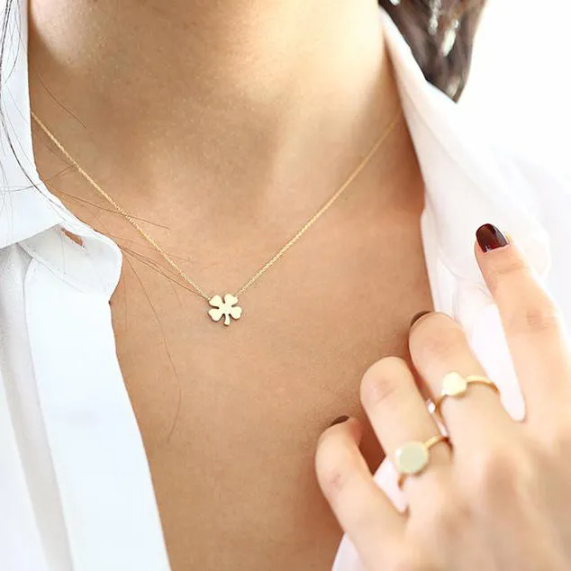 14K Four Leaf Clover Charm Necklace