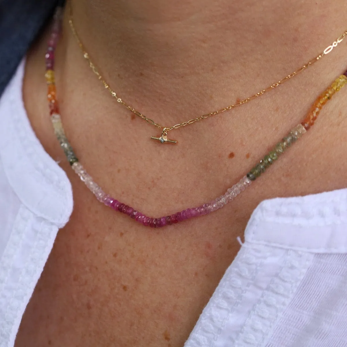 14K Multi Sapphire Line Necklace