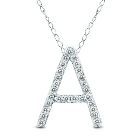 1/6 Carat Tw A Initial Diamond Pendant Necklace In 10K White Gold With Adjustable Chain