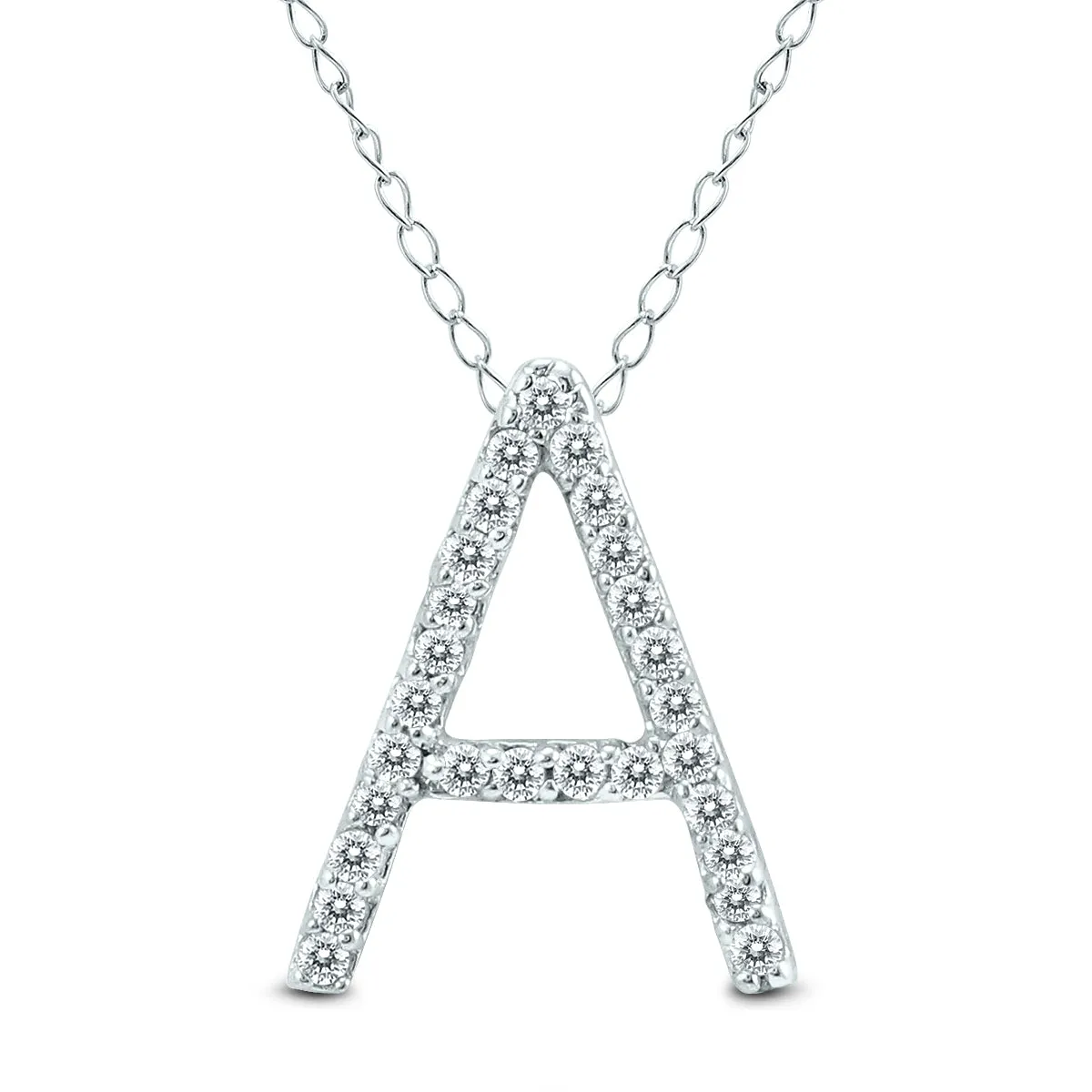 1/6 Carat Tw A Initial Diamond Pendant Necklace In 10K White Gold With Adjustable Chain