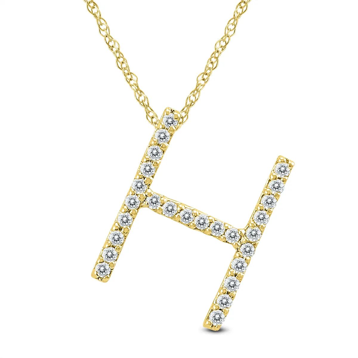 1/6 Carat Tw H Initial Diamond Pendant Necklace In 10K Yellow Gold With Adjustable Chain