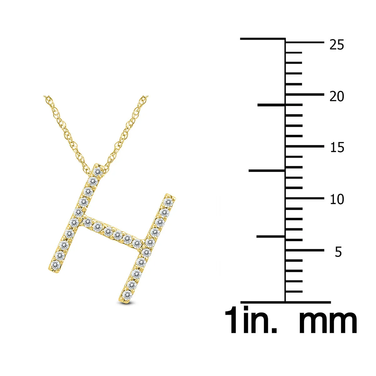 1/6 Carat Tw H Initial Diamond Pendant Necklace In 10K Yellow Gold With Adjustable Chain