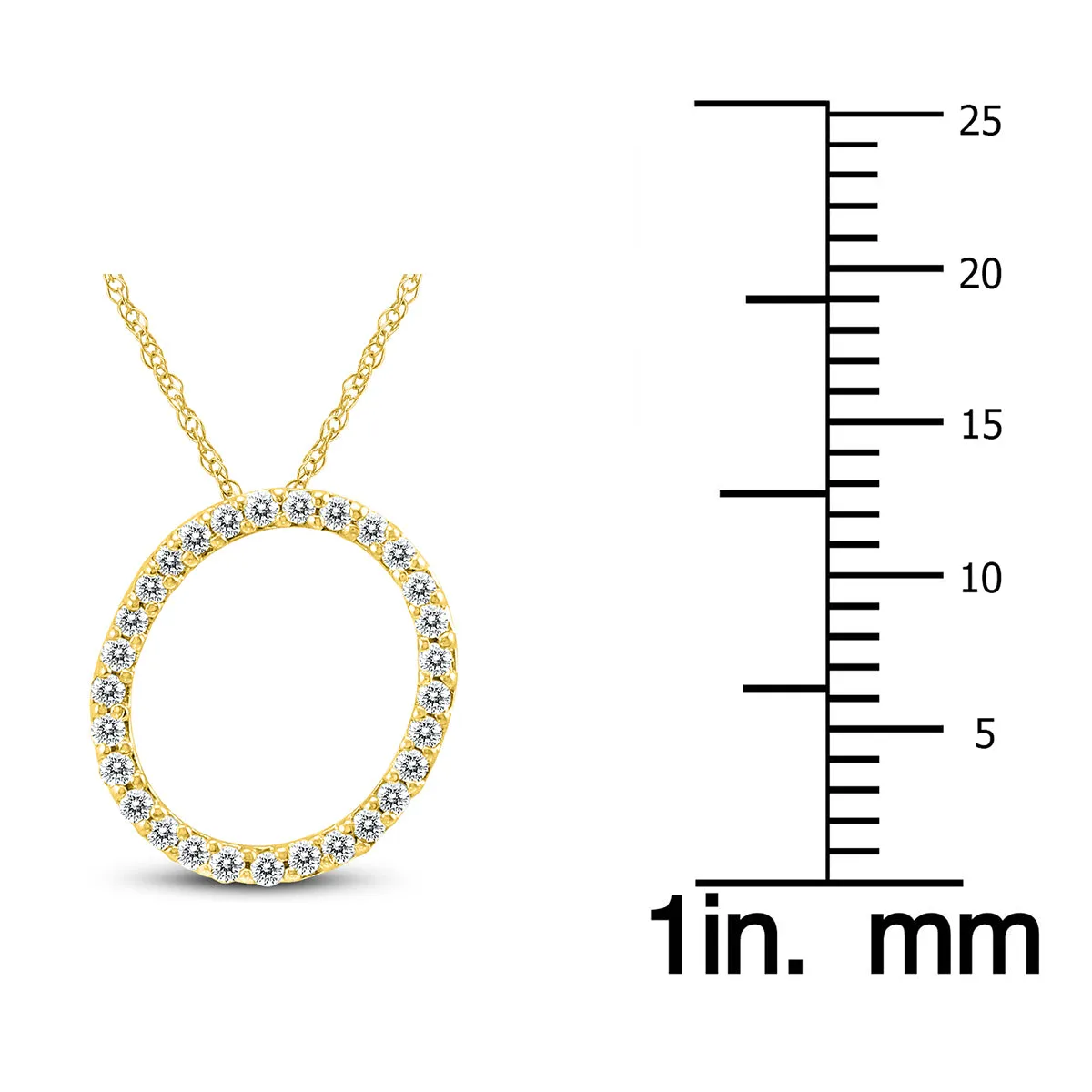 1/6 Carat Tw O Initial Diamond Pendant Necklace In 10K Yellow Gold With Adjustable Chain