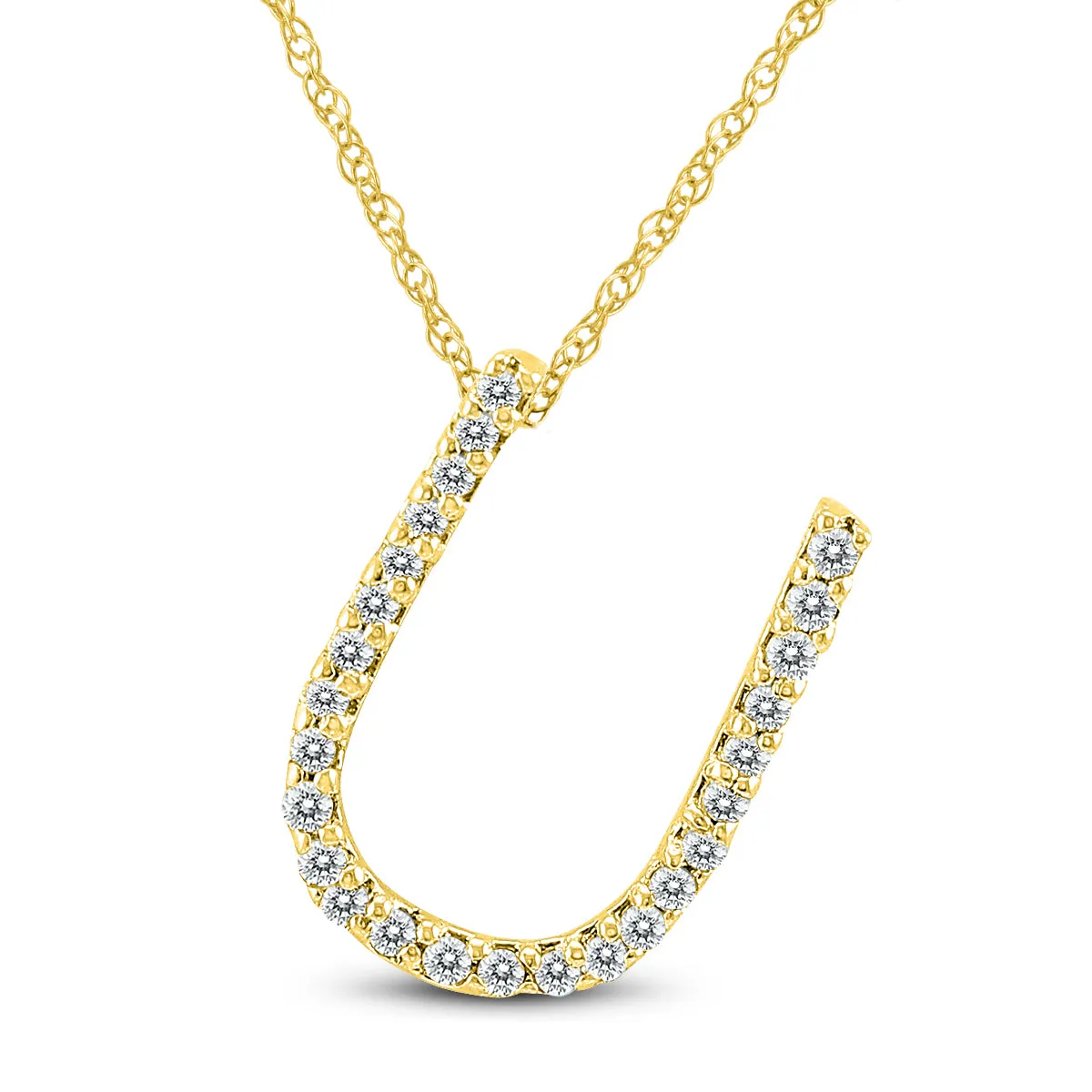 1/6 Carat Tw U Initial Diamond Pendant Necklace In 10K Yellow Gold With Adjustable Chain