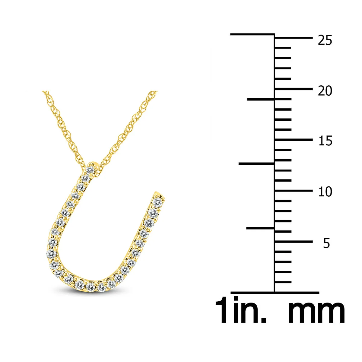 1/6 Carat Tw U Initial Diamond Pendant Necklace In 10K Yellow Gold With Adjustable Chain