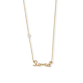 16"   2" 14 Karat Gold Plated CZ "Loved" Necklace