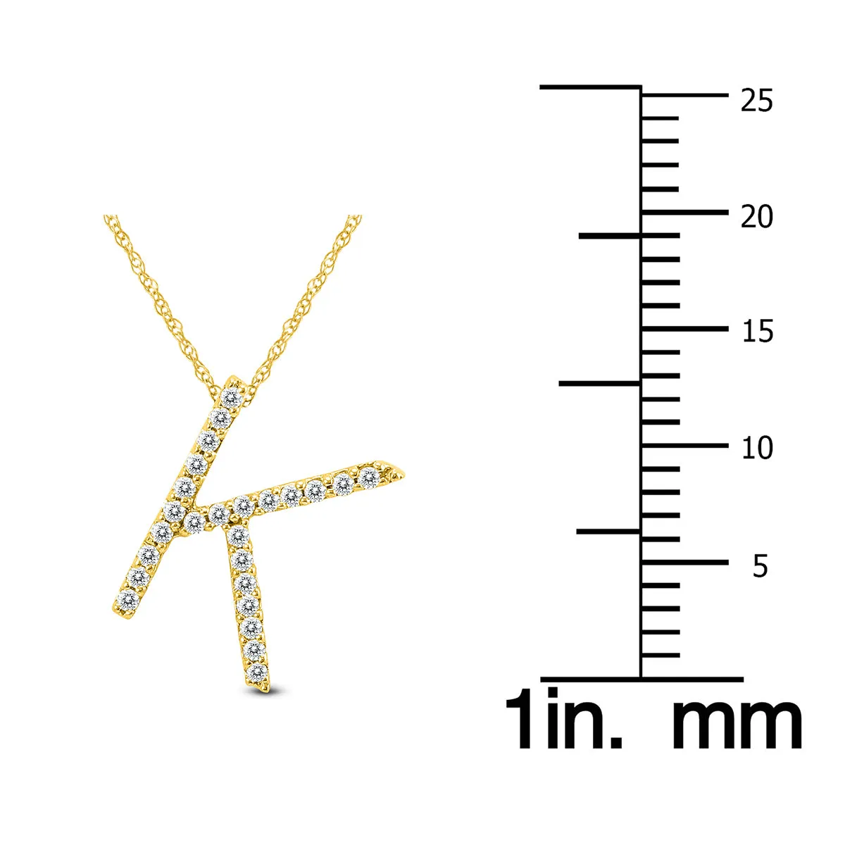 1/8 Carat Tw K Initial Diamond Pendant Necklace In 10K Yellow Gold With Adjustable Chain