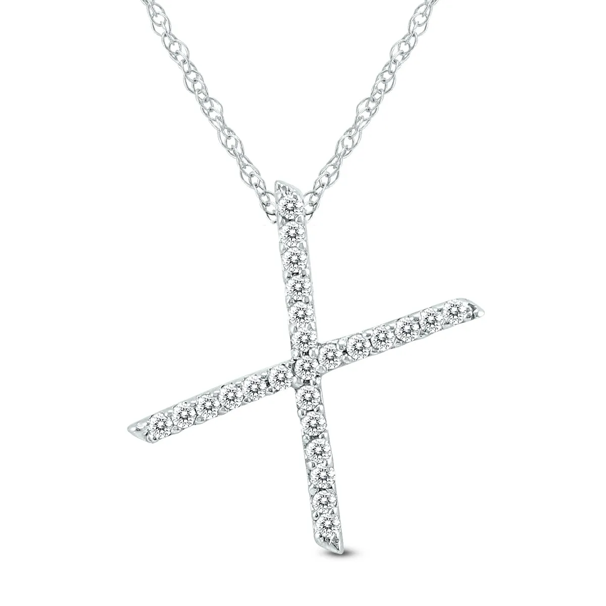 1/8 Carat Tw X Initial Diamond Pendant Necklace In 10K White Gold With Adjustable Chain