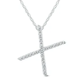 1/8 Carat Tw X Initial Diamond Pendant Necklace In 10K White Gold With Adjustable Chain