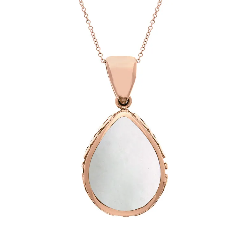 18ct Rose Gold Blue John Mother Of Pearl Double Sided Celtic Pear Cut Fob Necklace