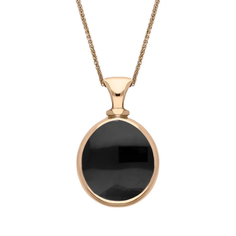 18ct Rose Gold Whitby Jet Mother Of Pearl Small Double Sided Pear Fob Necklace