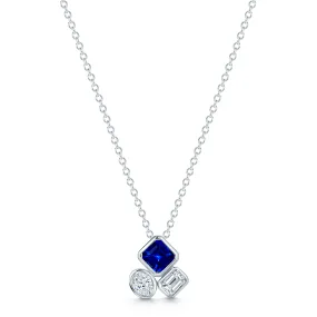 18ct White Gold Mixed Cut Sapphire And Diamond Rub Over Pendant