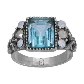 1928 Jewelry Aquamarine Crystal Rectangular Blue Crystal Opal Stone Ring Size 8