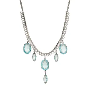 1928 Jewelry Atlantis Aqua Blue Oval Glass Crystal Drop Necklace 16"   3" Extension