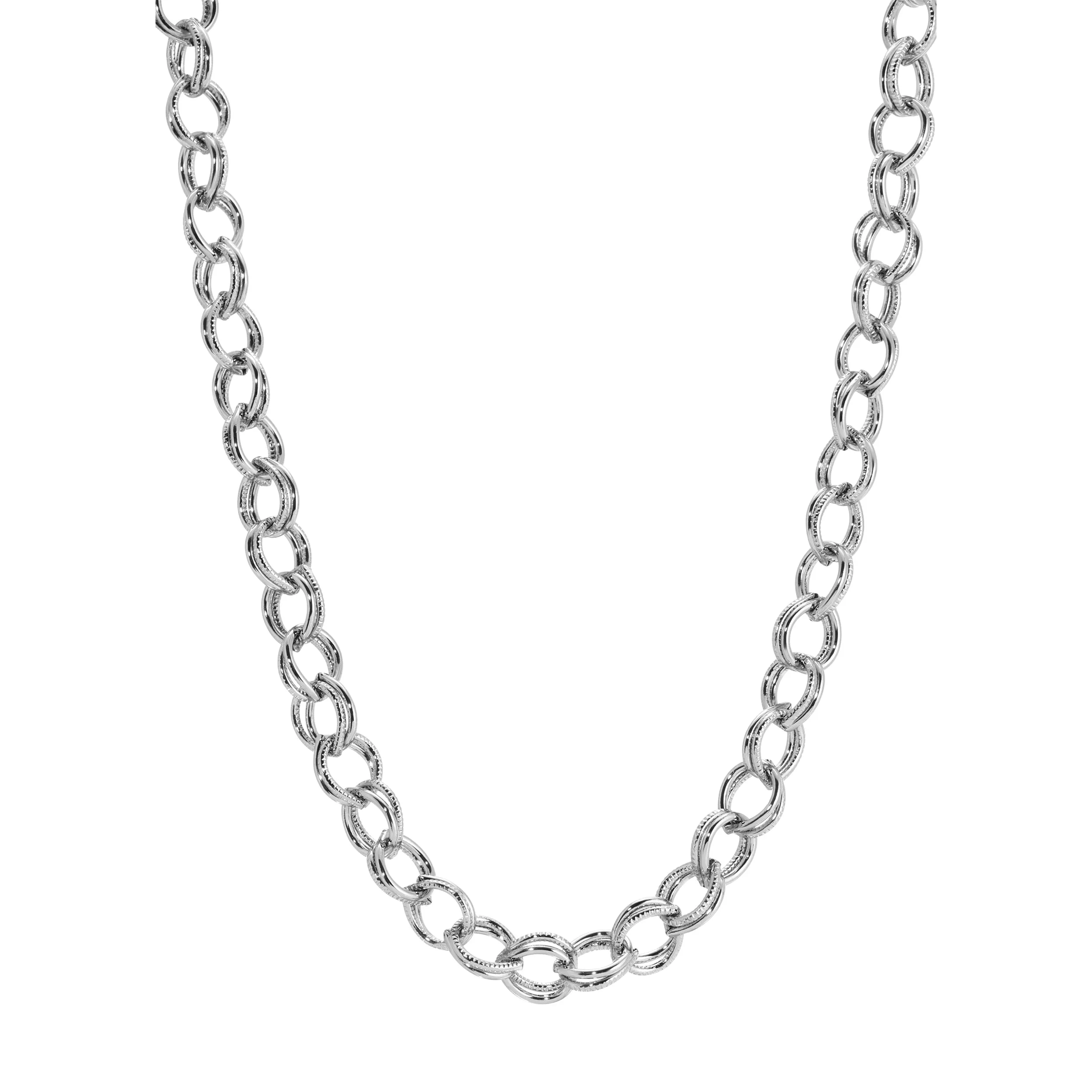 1928 Jewelry Classic Knurled Oval Double Link Chain Necklace 16"   3" Extender