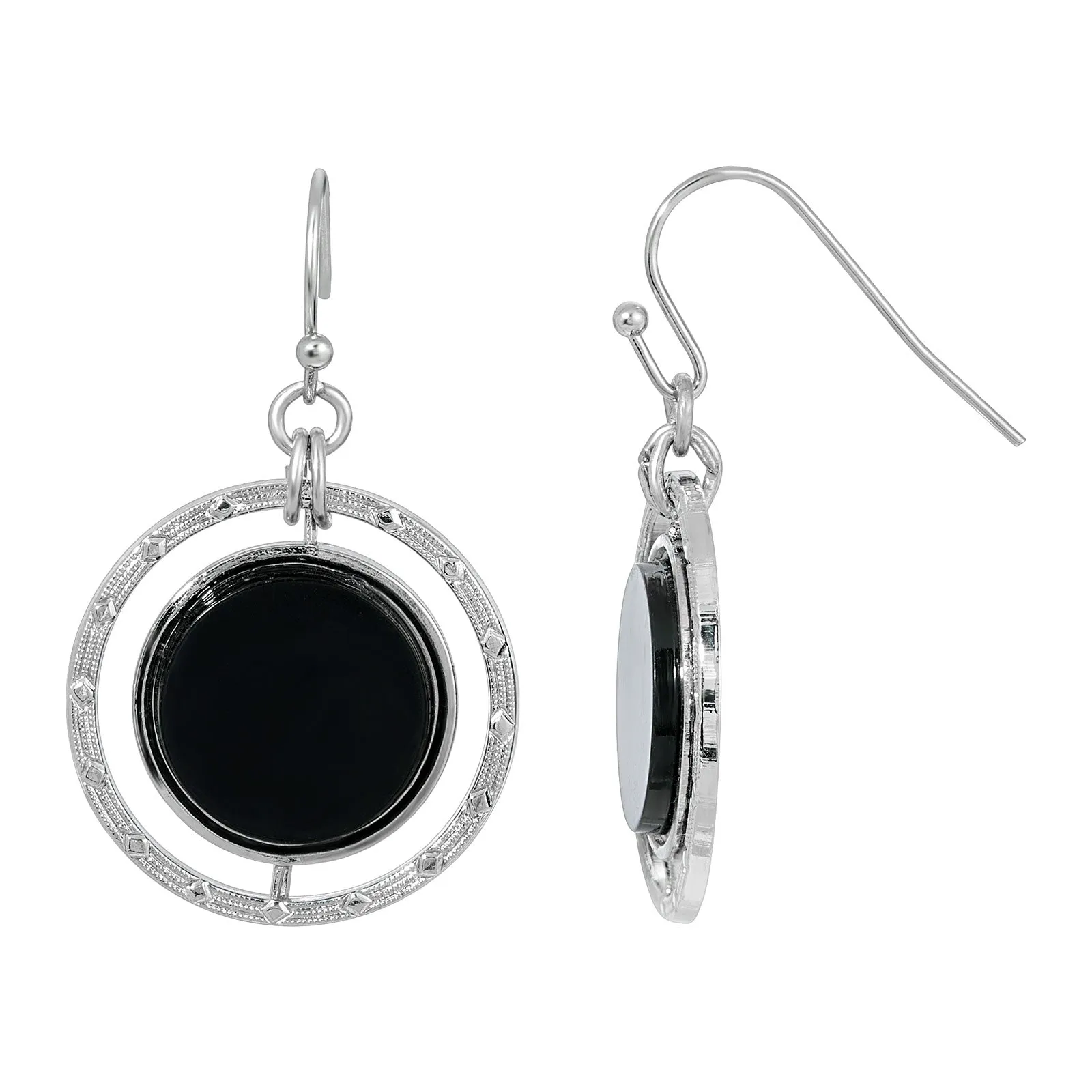 1928 Jewelry Concentric Black Stone Drop Earrings