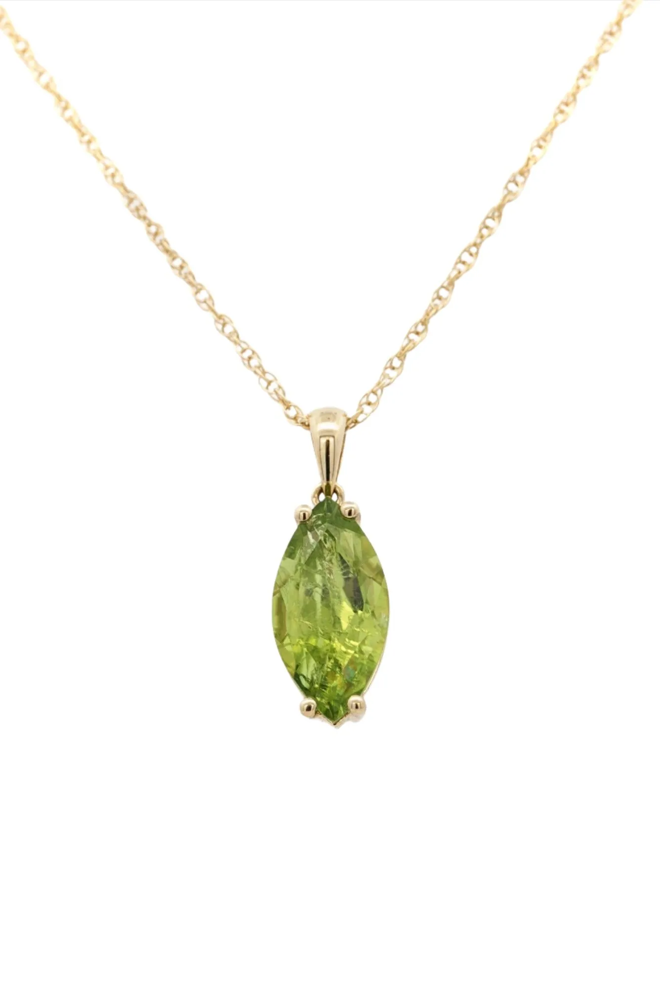 6.88 Carat Peridot Pendant Necklace in 14K Yellow Gold Rope Chain