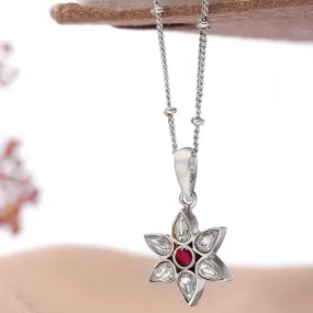 92.5 Silver White Kundan Flower Necklace