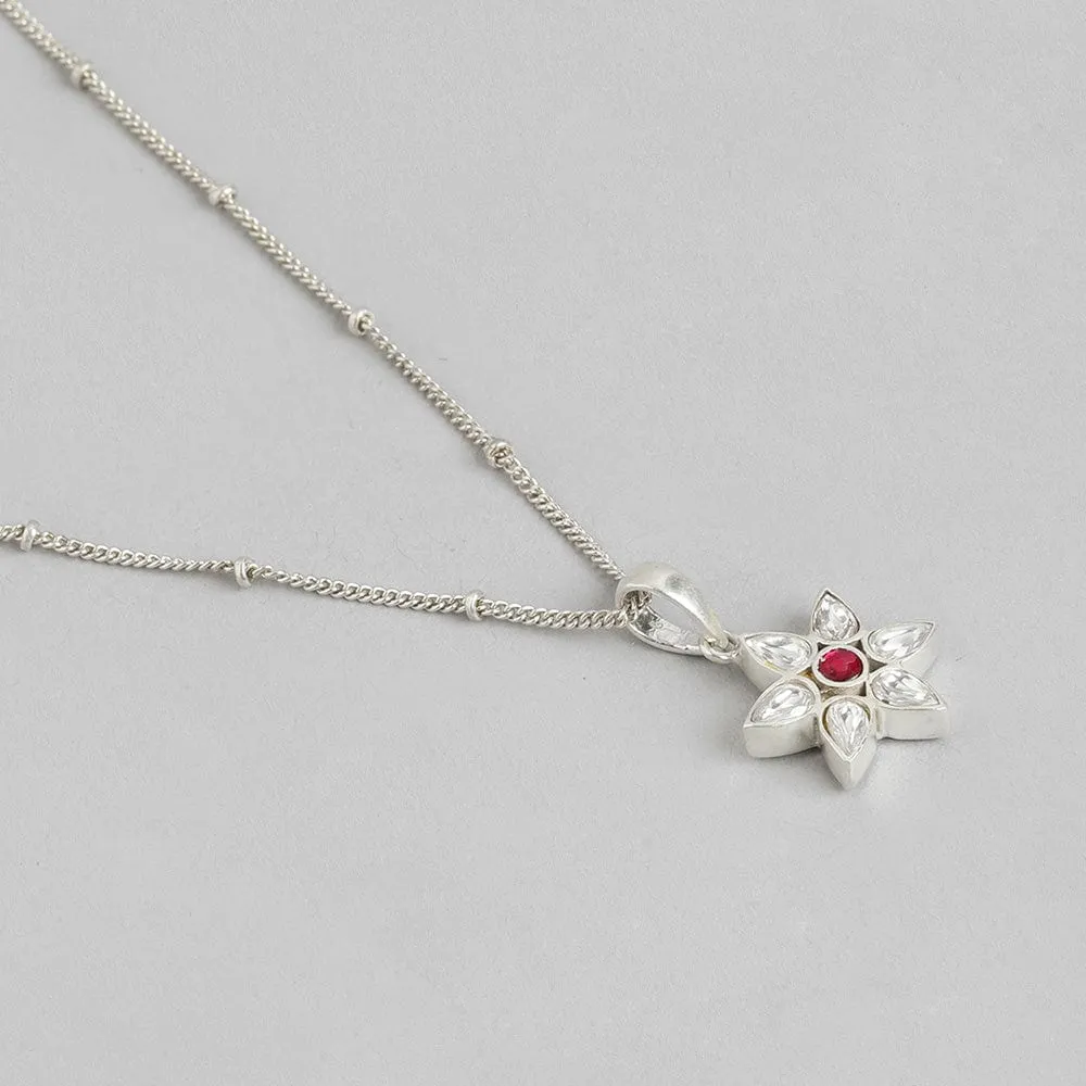 92.5 Silver White Kundan Flower Necklace