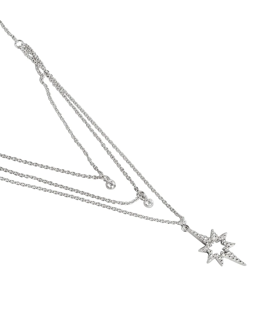 925 Sterling Silver Dangling Burst Star With Rhodium Plated Layered Necklace