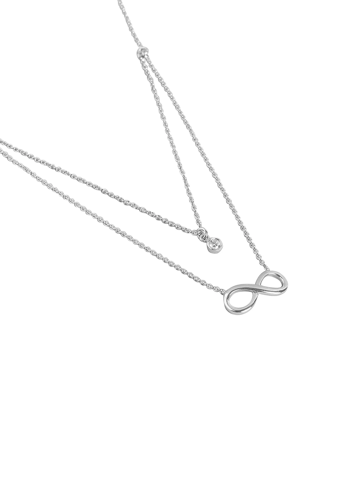 925 Sterling Silver Dangling Infinity & Solitaire With Rhodium Plated Double Chain Necklace