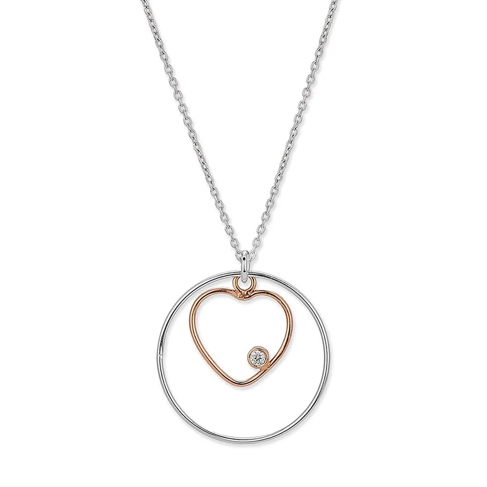 925 Sterling Silver Rhodium Plated And Gold Plated Cz Heart Pendant With Chain For Women