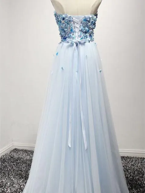 A-line Sweetheart Floor-Length Tulle Appliqued Prom Dresses ASD26769