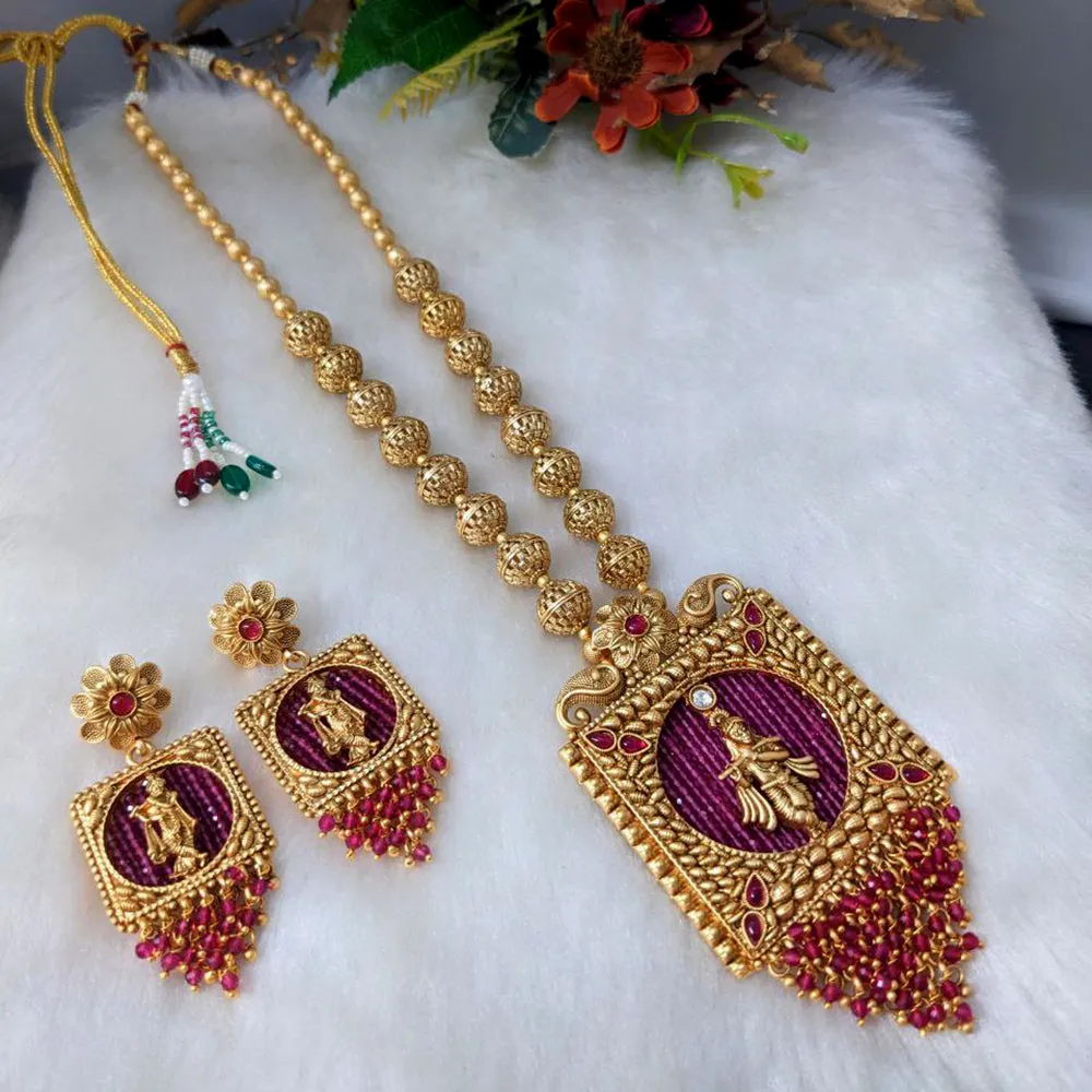 Aamrapali Gold Plated Long Temple Necklace Set