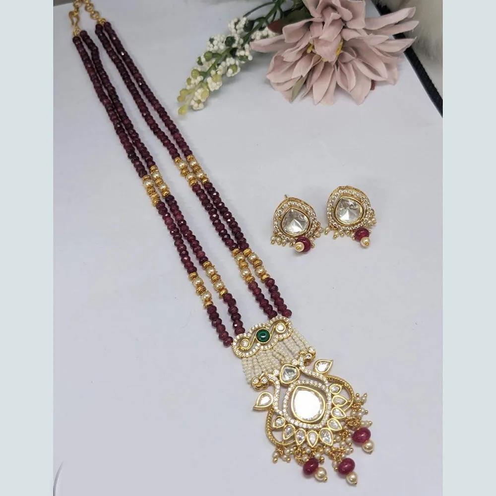 Aamrapali Gold Plated Polki Kundan Pearl And Beads Long Necklace Set