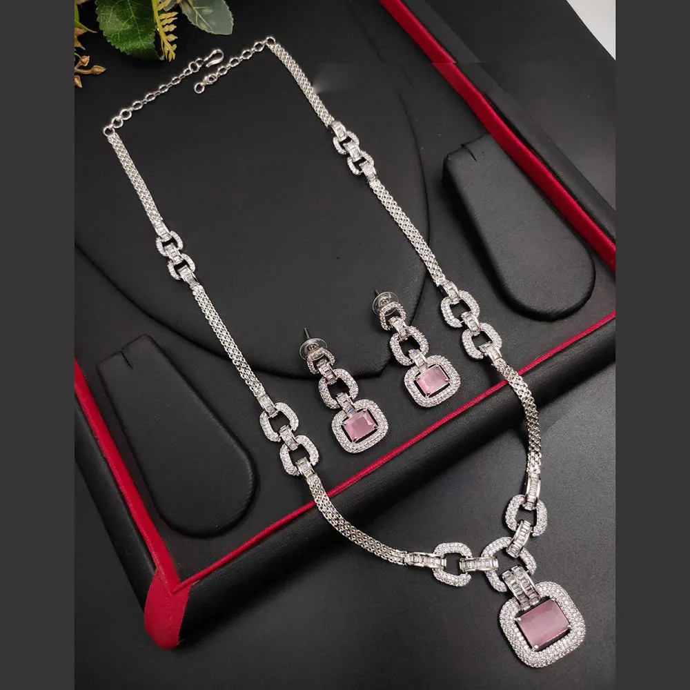 Aamrapali Silver Plated  AD Necklace Set