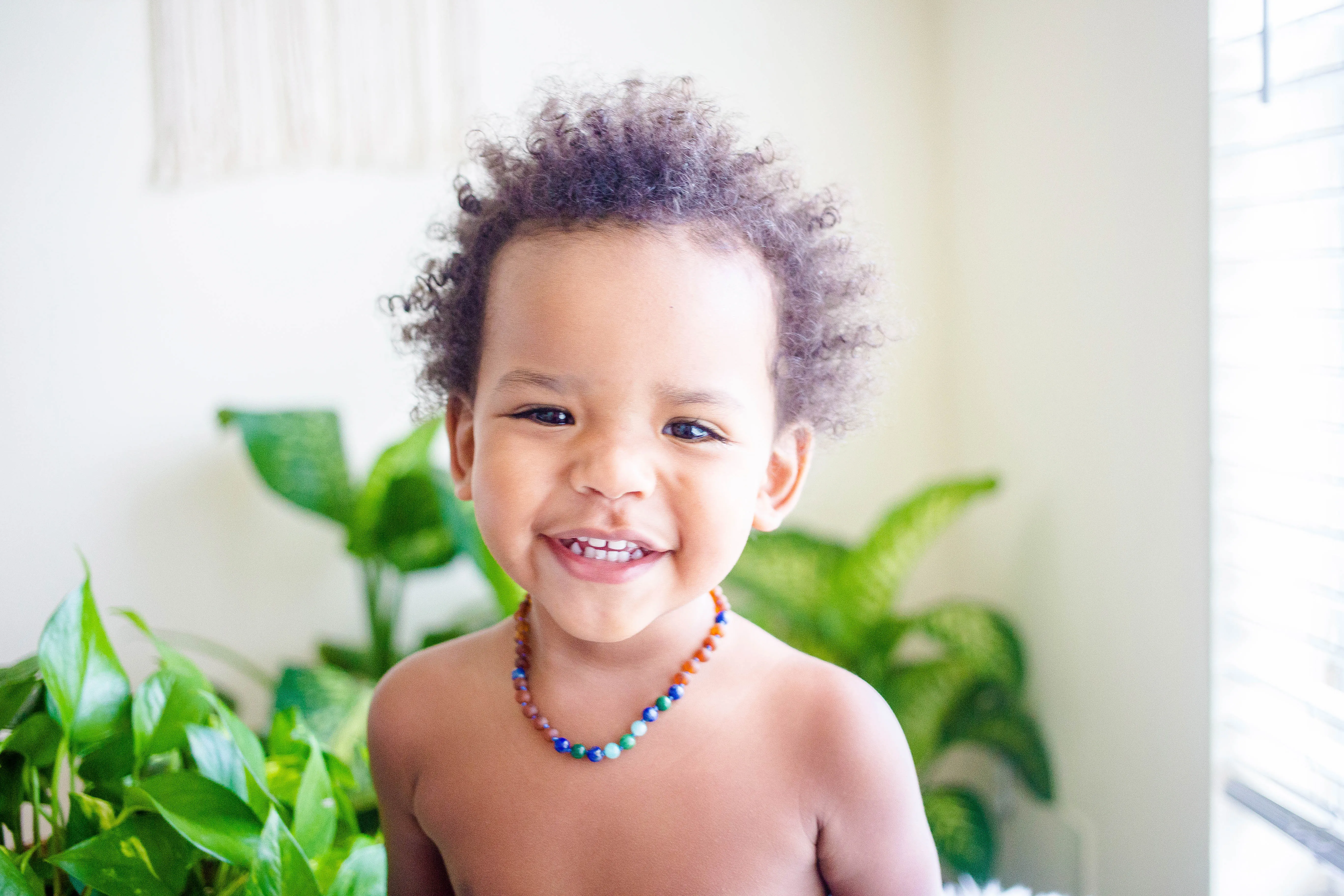 African Jade, Amazonite, Lapis Lazuli, and Baltic Amber Teething Necklace