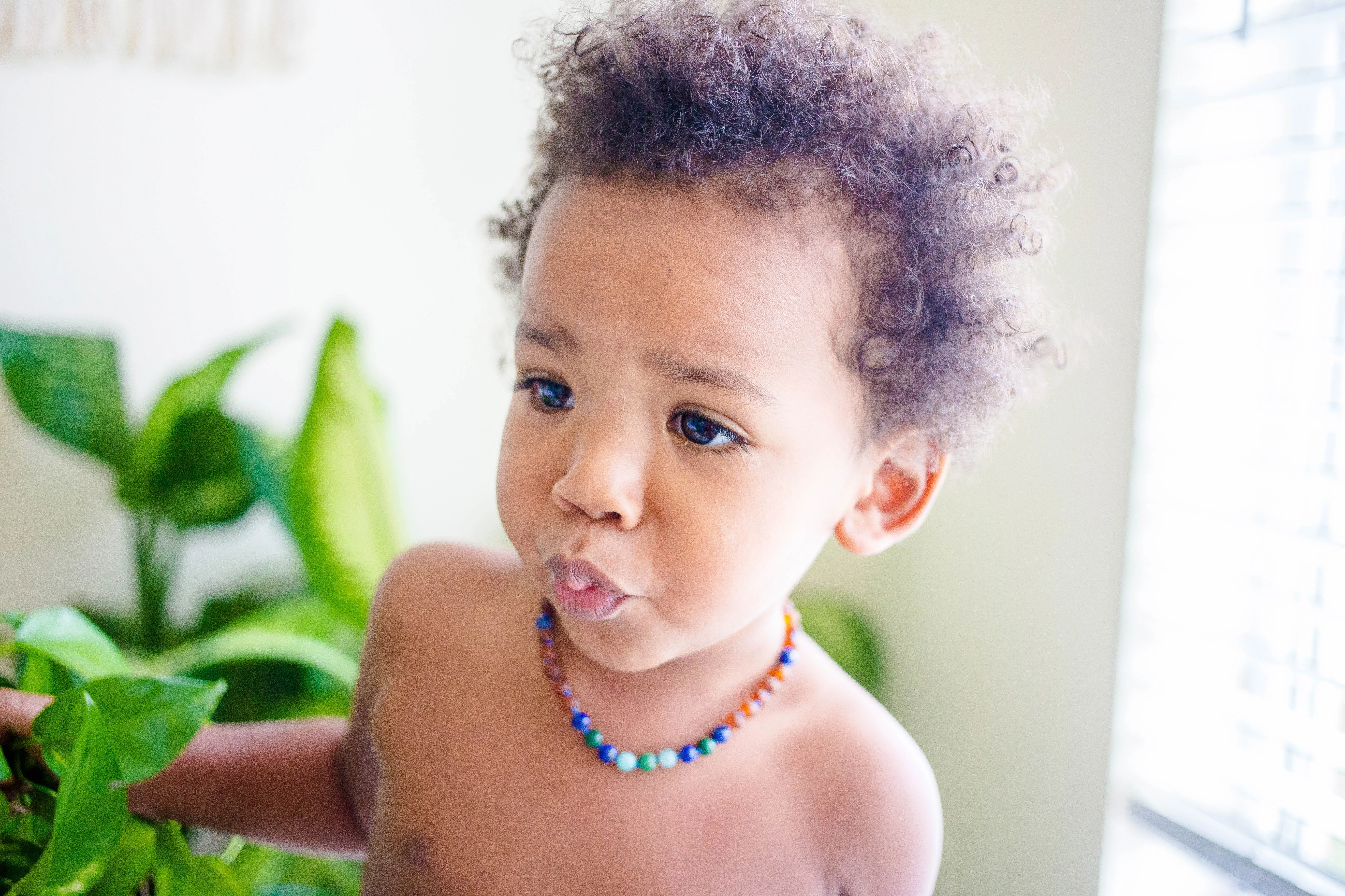 African Jade, Amazonite, Lapis Lazuli, and Baltic Amber Teething Necklace