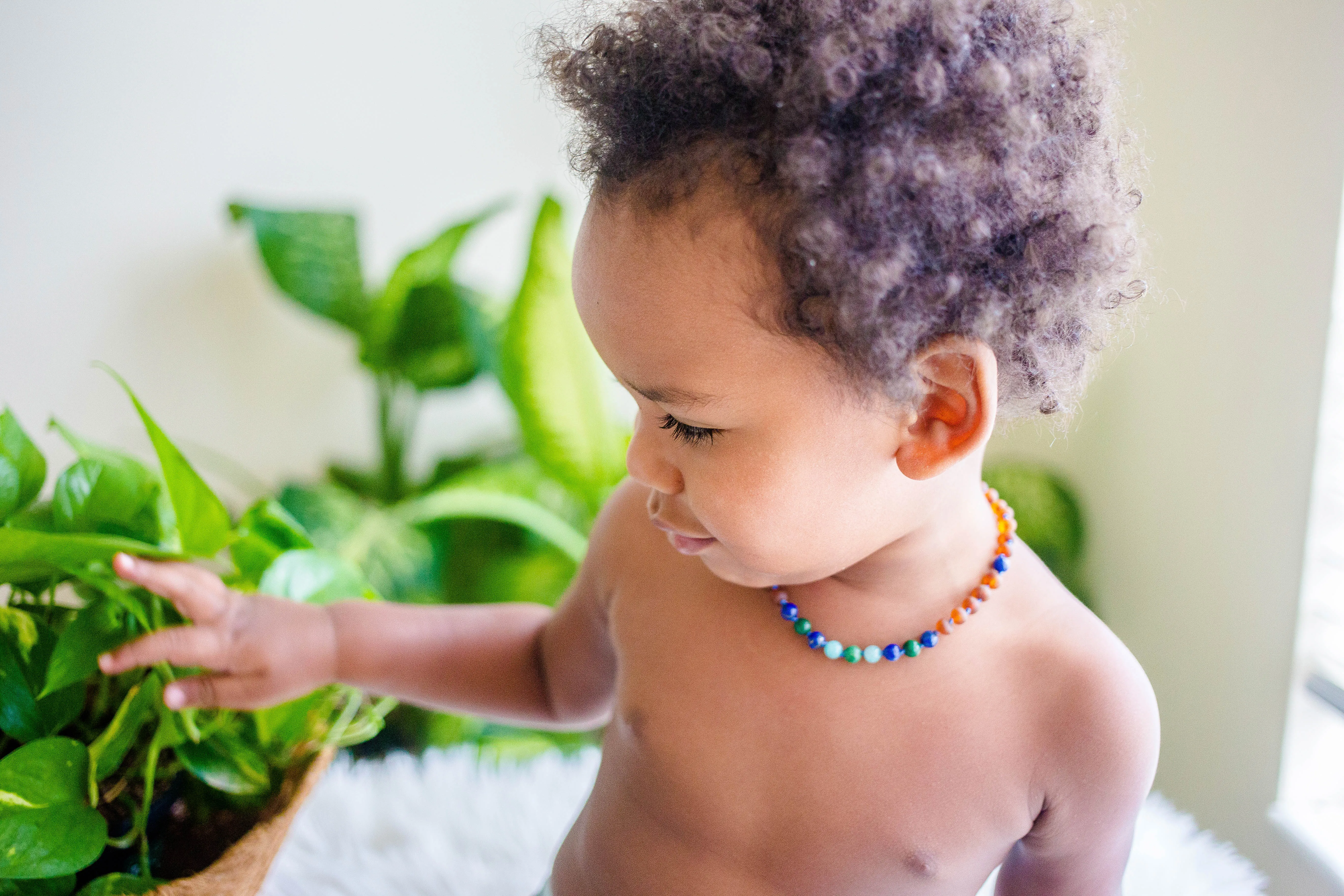 African Jade, Amazonite, Lapis Lazuli, and Baltic Amber Teething Necklace