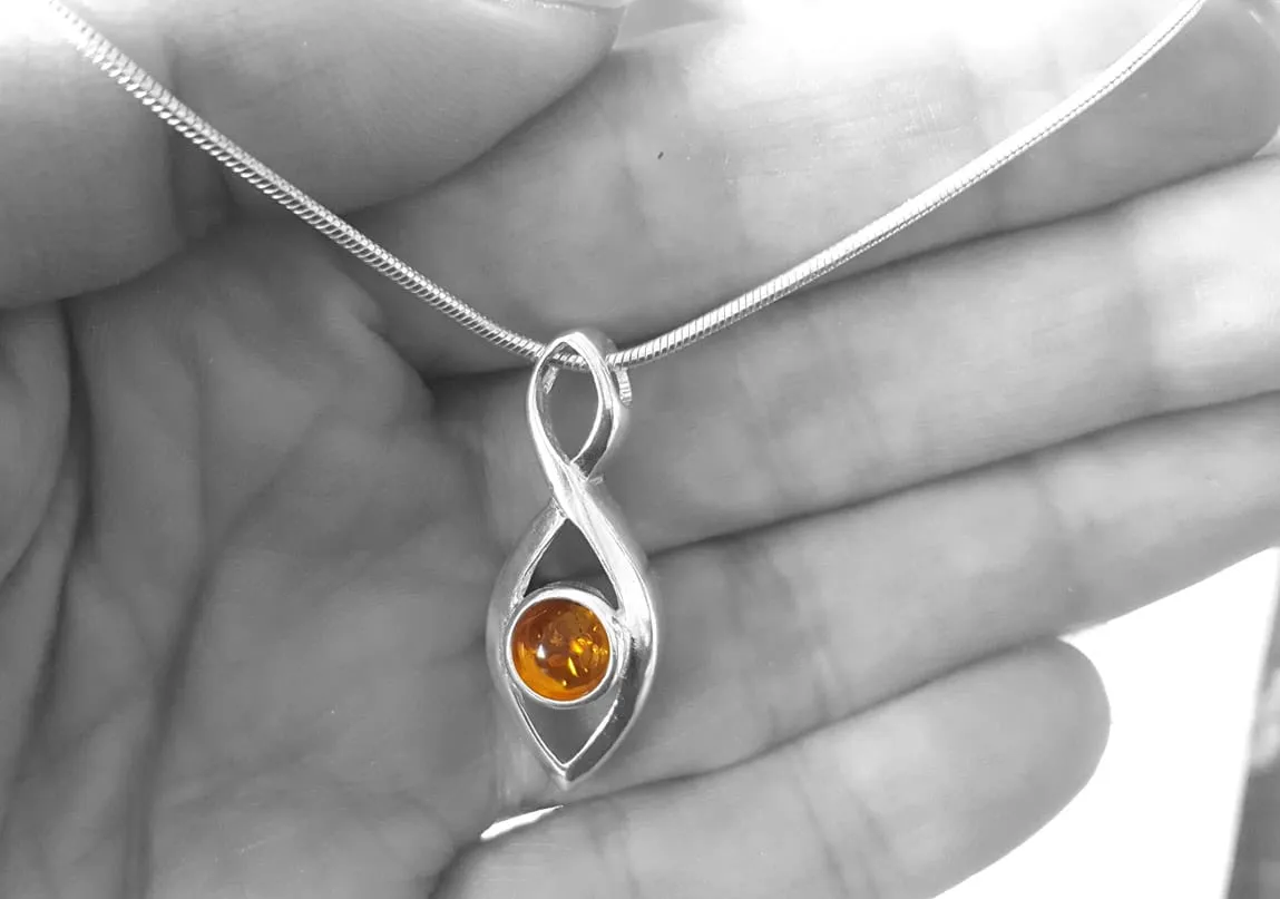 Amber Silver Necklace, Choker Length & Longer