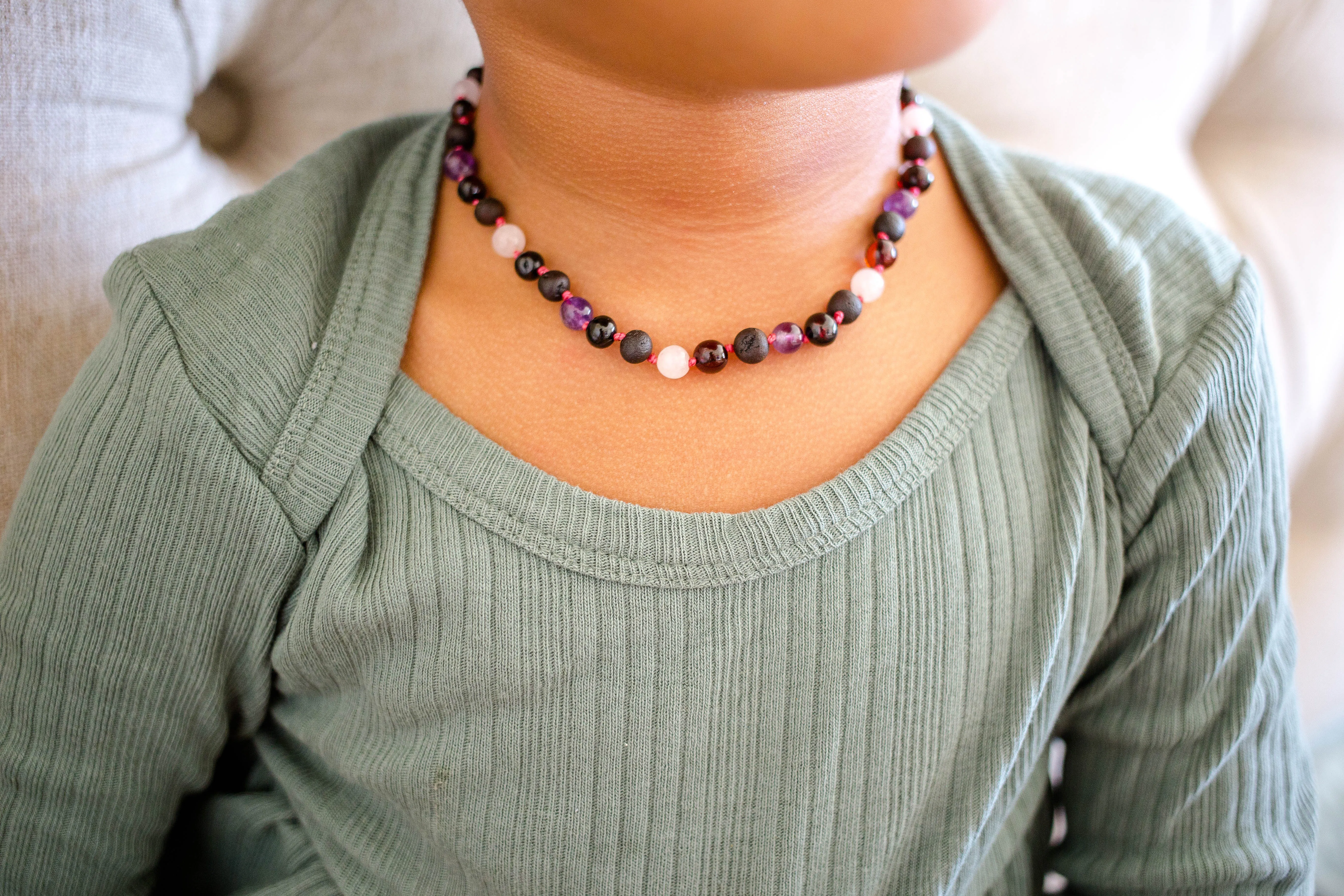 Amethyst and Rose Quartz   Raw and Polished Cherry Baltic Amber Necklace