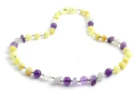 Amethyst ( Chips )   Moonstone   Buttermilk Baltic Amber Necklace