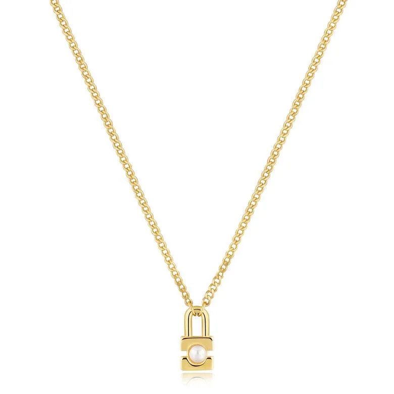 Ania Haie Gold Pearl Padlock Necklace