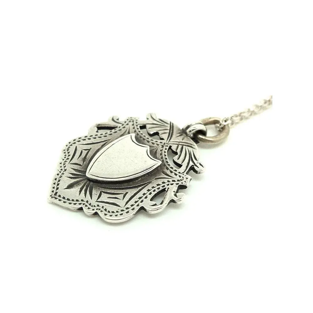 Antique 1905 Medallion Silver Pendant Necklace