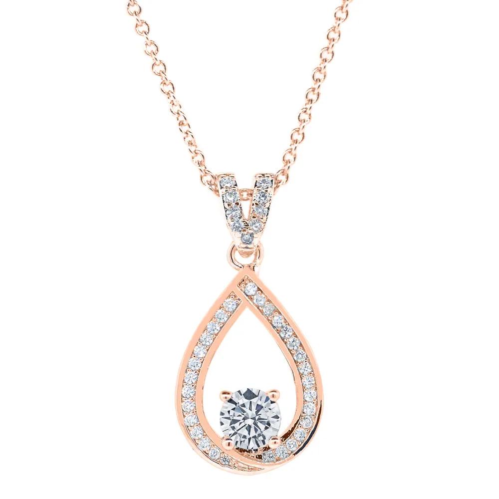 Arabella 18k White Gold Plated Teardrop Necklace with CZ Crystals