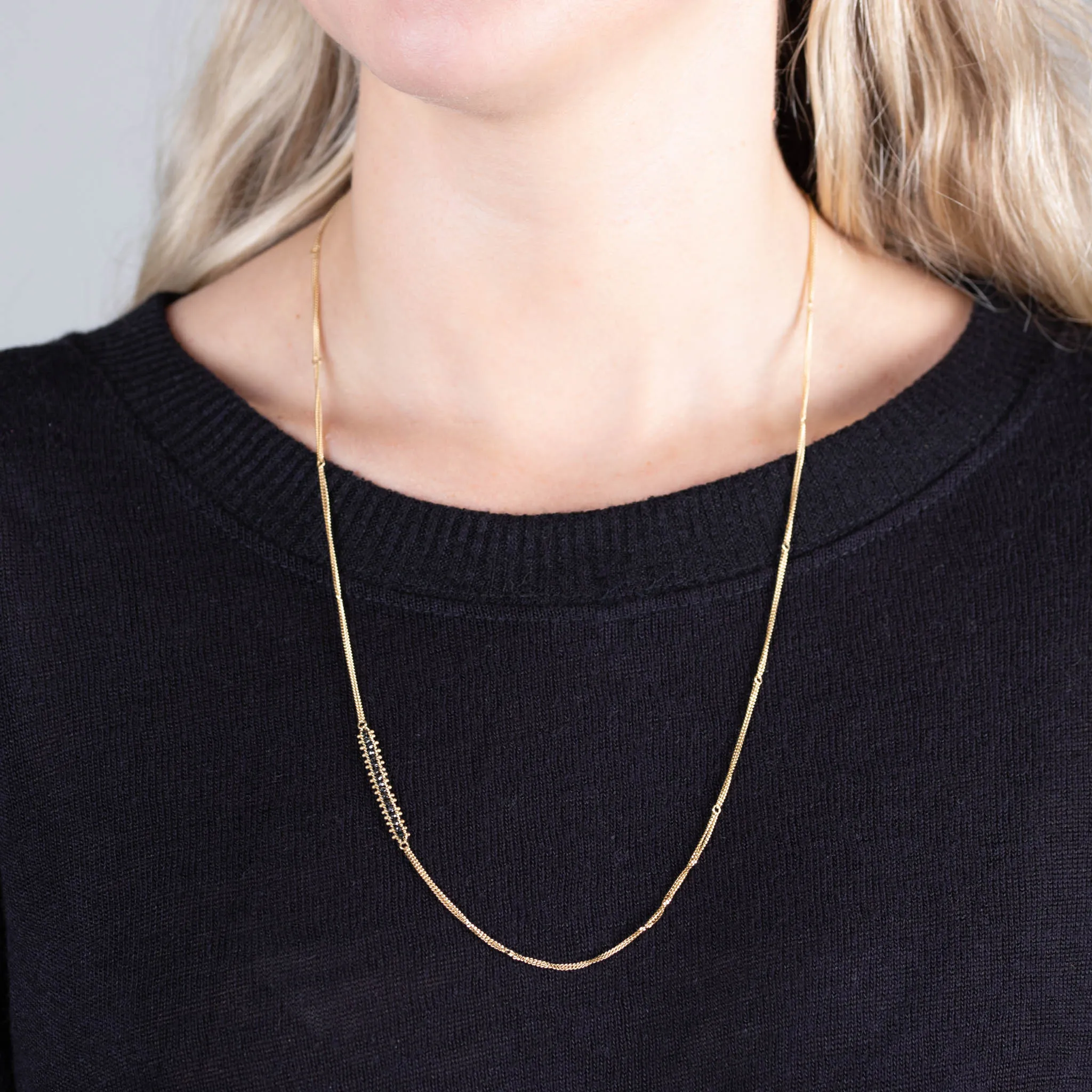 Asymmetrical Woven Station Necklace in Black Diamond