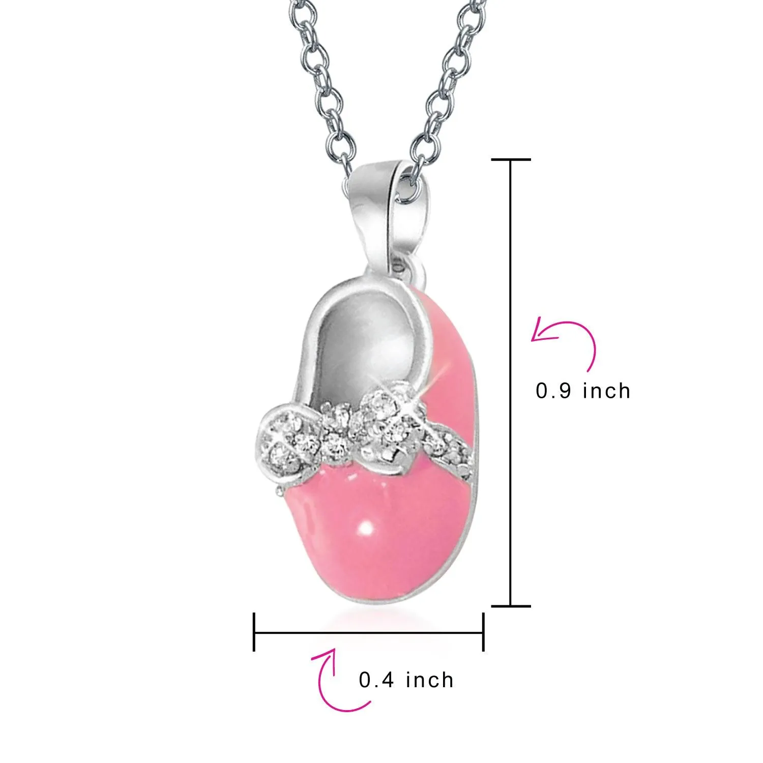 Baby Shoe Charm Pendant New Mother Pink Bow Engravable Sterling Silver