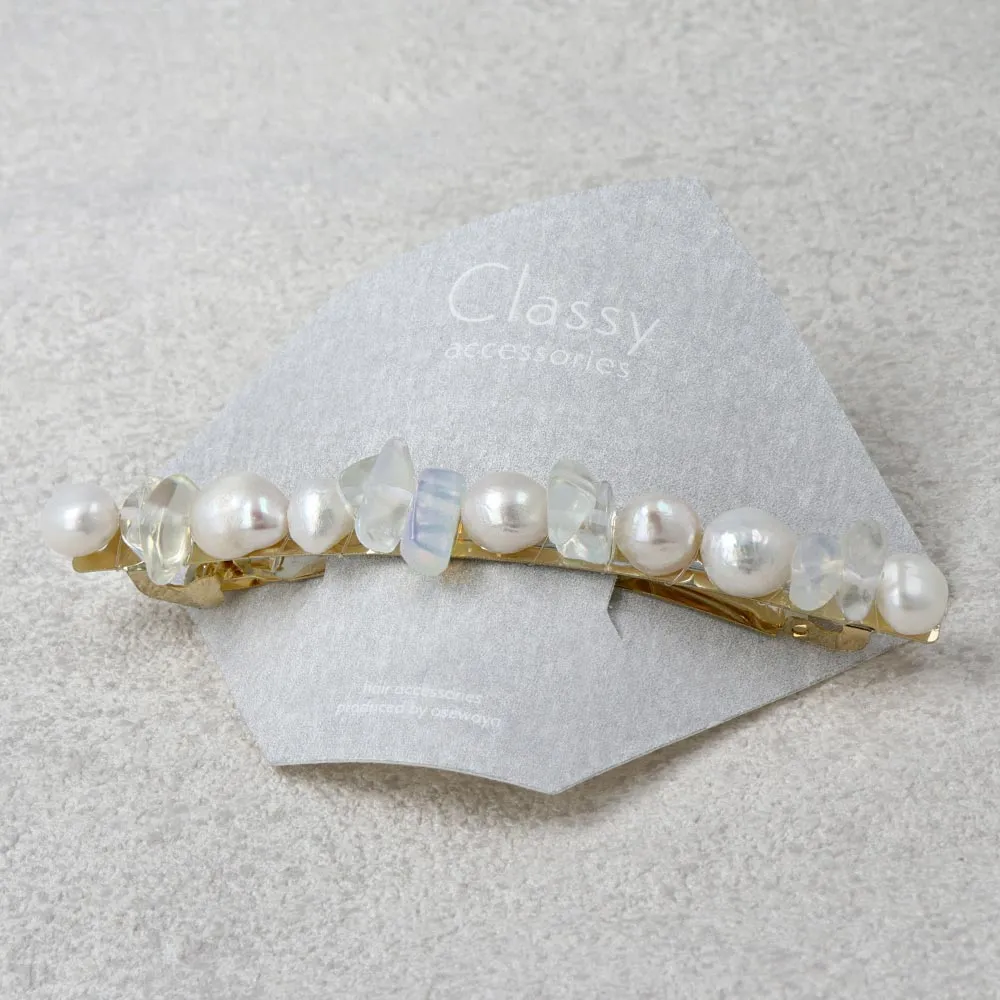 Baroque Pearl White Opal Long Hair Barrette