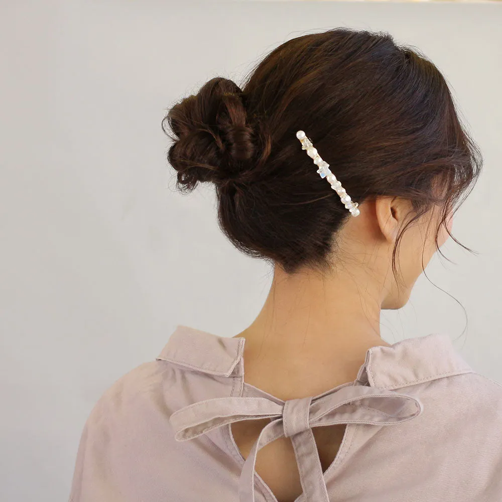 Baroque Pearl White Opal Long Hair Barrette